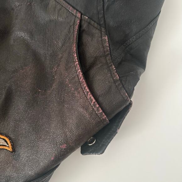 Y2K Wilson Leather Bomber Jacket Harley Patches - Picture 9 of 11